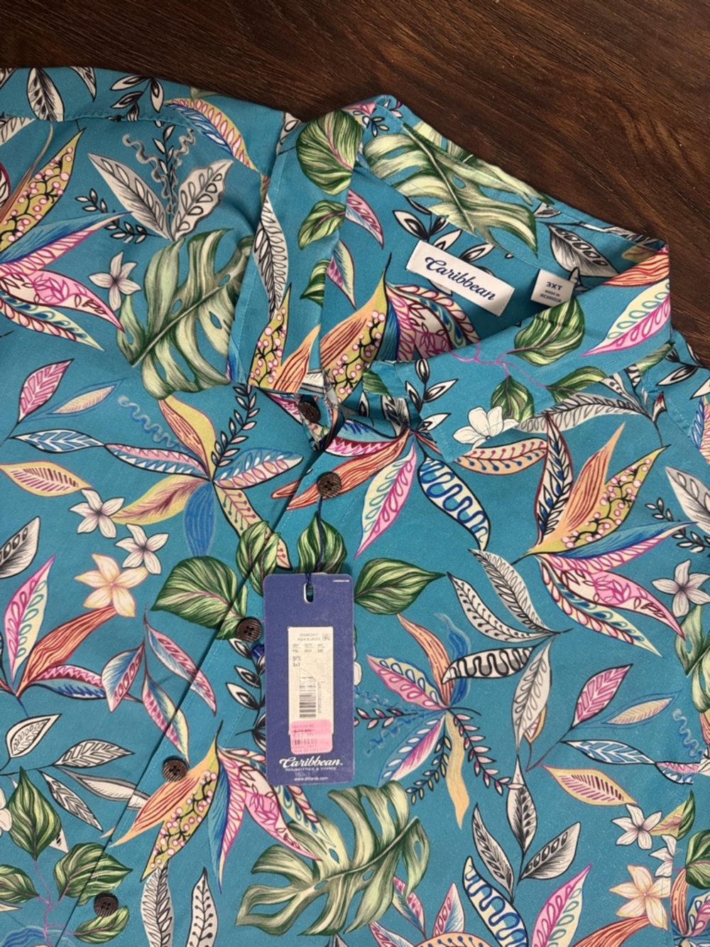 NWT Roundtree & Yorke Caribbean 3XLT Teal Tropical Hawaiian *Fathers Day* Shirt - Picture 4 of 14